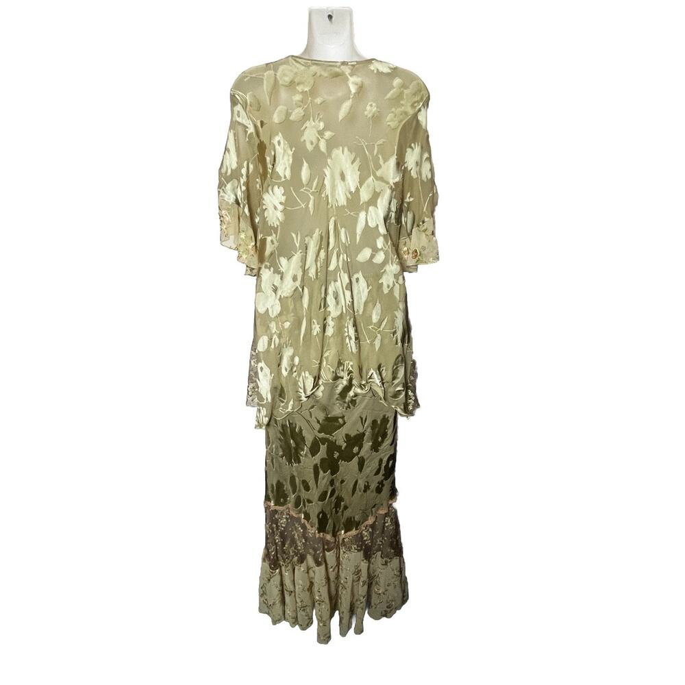 Vintage Spencer Alexis Silk Skirt Top Set Green Lace Velvet Burnout Size 12 - Picture 2 of 12